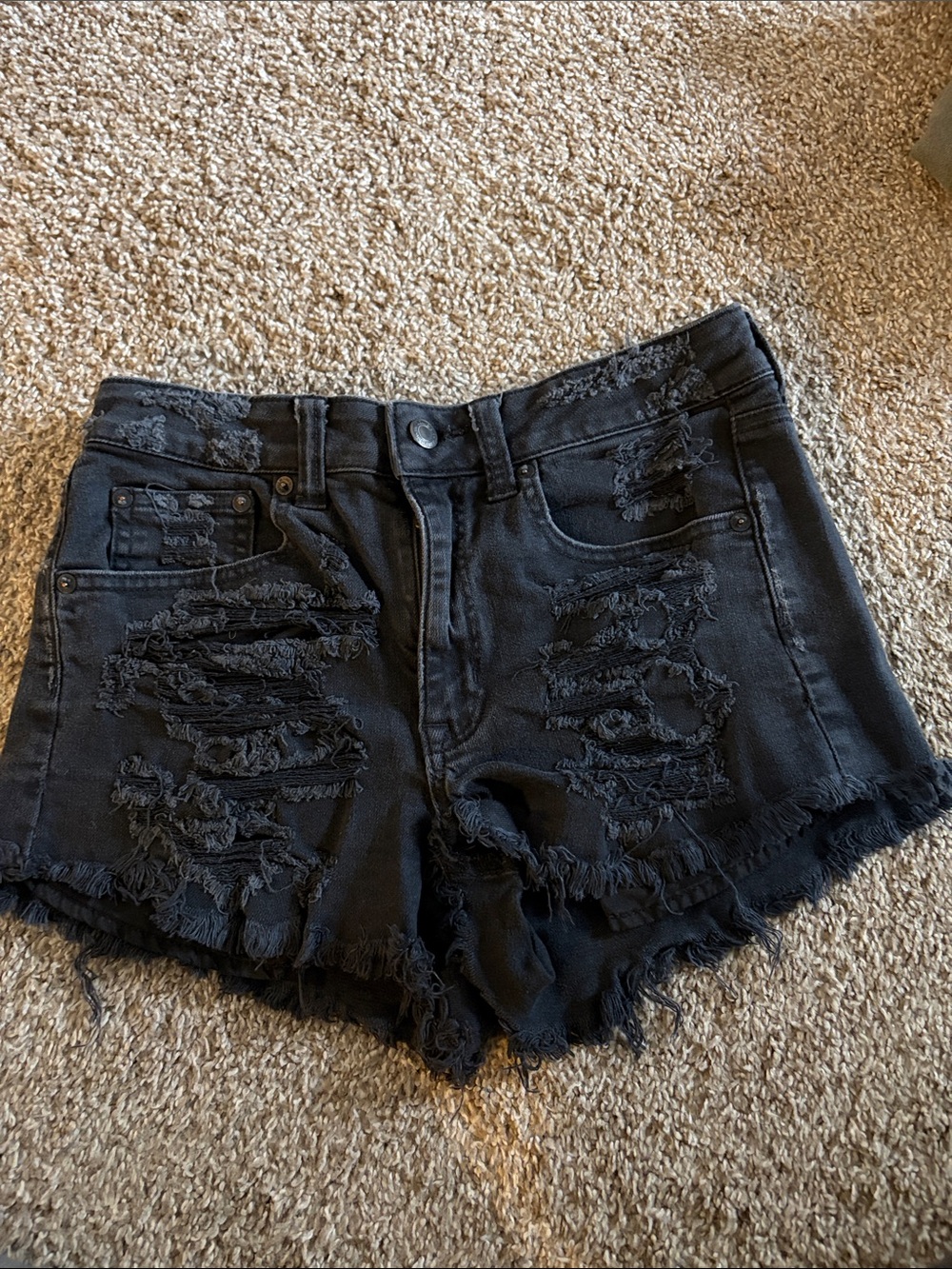 American Eagle Outfitters Black Distressed Denim Shorts
